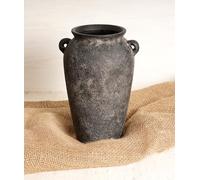 Terracotta Vase 10inch Tall, Farmhouse Distressed Ceramic Pottery, Unique Textured Stoneware Mantel Decoration, Black Boho Vintage Stone Vases for Flowers, Centerpieces, Living Room.