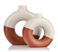 Terracotta Vase Decor Donut Vase Set of 2 - Circle Hollow Vase, Modern Matte Ceramic Vase for Entryway Living Room Bedroom Dining Table Centerpiece Office Home Decor