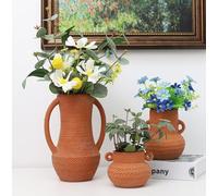 Terracotta Vases Sets, Clay Vases for Flower, Wide Mouth Vases for Decor, Rustic Home Decor Vases for Flowers, Rustic Farmhouse Decor, Living Room Decor and Accessories (3)