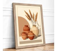 Terracotta Vessels Minimalist Framed Wall Art Print A2 (59.4×42cm) Oak, Wall Decor for Living Room, Bedroom, Office & Home, Ready to Hang, Art Gift