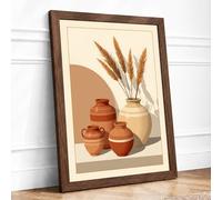 Terracotta Vessels Minimalist Framed Wall Art Print A2 (59.4×42cm) Walnut, Wall Decor for Living Room, Bedroom, Office & Home, Ready to Hang, Art Gift