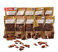 TERRAGEM Ceremonial Grade Cacao Mass Blocks - 10 x 100g (1kg Total, 10 Origins) - 100% Pure Unsweetened Paste - Melt & Whisk for Drinking Cacao, Hot Chocolate & Baking