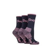 TERRAIN JEEP 3 Pairs Cotton Walking Hiking Socks for Ladies - Padded Breathable Anti Blister Athletic Outdoor Performance Trekking Crew Socks for Women Navy/Rose 4-7