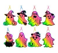 TerraKey 24 Pack Halloween Scratch Art Craft Kits with 6 Wooden Styluses & Ribbons, DIY Ghost Spider Decorations, Party Favors for All Ages