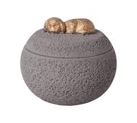 TerraKey Grey Cremation Urn - Concrete Texture Ceramic, Gold Dog Lying for Ashes