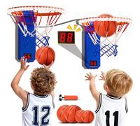 TERRAMUS Indoor Mini Basketball Hoop for Kids, 2 PCS Basketball Hoops with LED Scoring & Sound, Adjustable Height Mini Hoop w/ 4 Balls, Dual Shot Electric Sport Toys Gifts for 3-10 Year Old Boys Girls