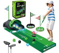TERRAMUS Kids Toy Golf Set with Automatic Ball Returner, Led Light Up Night Golf Balls, Golf Putting Mat, 3-5 Toddler Mini Golf Games, Indoor Outdoor Sport Toys Gifts for Boys Girls Aged 3 4 5 6