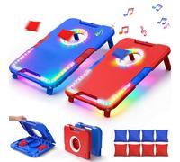 TERRAMUS Light-Up Cornhole Board Set, Corn hole Sets with Sound Effects, 2 Foldable Boards & 8 Bean Bags, Portable Outdoor Toss game, Backyard Party Camping Toys Gifts for Kids,Teens,Family,Ages 6-12+