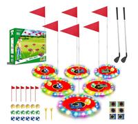 TERRAMUS Light Up Golf Play Set - Upgraded Backyard Golf Chipping Game with 6 LED Targets, 2 Clubs, 18 Balls, 6 Bean Bags, Night Golf Toys Gifts for Kids Golfers Family Indoor Outdoor Beach Lawn Park