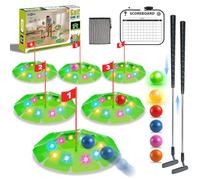 TERRAMUS Light Up Golf Play Set - Upgraded Kids Toy Golf Putting Game Set with 6 LED Targets, 2 Clubs, 6 Balls (2 Glow), Night Golf Toys Gifts for Kids Golfers Family Indoor Outdoor Beach Lawn Park