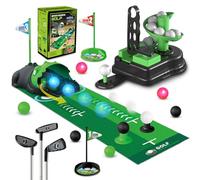 TERRAMUS Upgraded Kids Toy Golf Set, 3 in 1 Golf Toys with Dinosaur Automatic Ball Returner & Ball Launcher Led Light Up Balls, Mini Golf Toy for Ages 3-8, Indoor Outdoor Sports Gift for Boys Girls