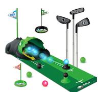 TERRAMUS Upgraded Kids Toy Golf Set with Dinosaur Automatic Golf Returner, Led Light Up Night Golf Balls, 3 Clubs, Putting Mat, 3-8 Toddler Mini Golf Games, Indoor Outdoor Sports Toys for Boys Girls