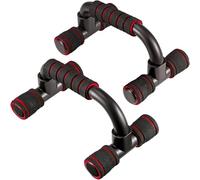 TerraNook Foldable Push Up Bars with Non-Slip Foam Grips - H-Shaped Push Up Handles & Board for Home Gym, Strength Training for Chest, Arms & Shoulder Workout (Red-Black)