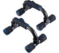 TerraNook Foldable Push Up Bars with Non-Slip Foam Grips - H-Shaped Push Up Handles & Board for Home Gym, Strength Training for Chest, Arms & Shoulder Workout (Blue-Black)