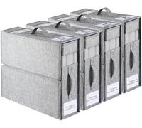 TerraNook Grey Linen Bed Sheet Storage Box with Handles & Window - Foldable Sheet Organiser Box for King/Queen Duvet Covers, Blankets & Towels, Space-Saving Under-Bed or Closet Organiser (4-Pack)