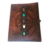 Terrapin Trading 34x25cm Beautiful Handstitched Indian Camel Leather Large Art Sketch Drawing Book Notebook Journal inlaid with 5 Stones