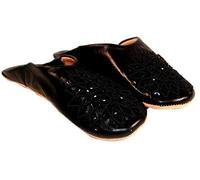 Terrapin Trading Fair Trade Ladies Moroccan Babouche Traditional Slippers (Black)