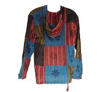 Terrapin Trading Fair Trade Mens Nepal Hippy Patchwork Trippy Cotton Hooded Top/Shirt (X-Large)
