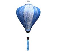 Terrapin Trading Vietnamese Oriental Silk Bamboo Handcrafted Lantern Lamp Chinese Cyan 9'' S V3