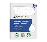 TerraSlate Waterproof Laser Printer Paper - Rip-Proof, Weatherproof, 5 Mil (24lb Bond), A4 Size 210 x 297 mm, 25 Sheets, White, Synthetic Paper for Outdoor Use