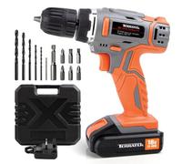 Terratek 18V Cordless Power Drill And Screwdriver Set & Drill Bit 13 Piece Kit Li-Ion Battery, 1 Hr Fast Charge With Case