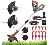 Terratek 20V Cordless Strimmer, Grass Cutter, 32 Blades, 2 Batteries, 1 Charger in Grey Terratek Grey