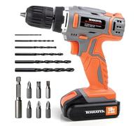Terratek Cordless Drill Driver, 1HR Fast Charge 18V Lithium-Ion, 13Pc Electric Screwdriver Set, LED Work Light, Electric Drill Quick Change Power Battery and Charger Included