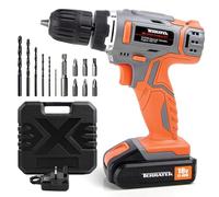 Terratek Cordless Drill Driver, 1HR Fast Charge 18V Lithium-Ion, 13Pc Electric Screwdriver Set, LED Work Light, Electric Drill Quick Change Power Battery with Charger & Carry Case Included