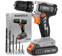 Terratek Cordless Drill Driver 20V Li-Ion 1HR Fast Charge Battery, 13Pc Electric Screwdriver Set, LED Work Light, Electric Drill Quick Change Power Drill Battery and Charger Included