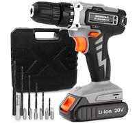 Terratek Cordless Drill Driver 20V Li-Ion 1HR Fast Charge Battery, 13Pc Electric Screwdriver Set, LED Work Light, Electric Drill Quick Change Power Drill Battery with Charger & Carry Case Included