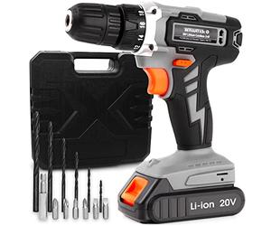 Terratek Cordless Drill Driver 20V Li-Ion 1HR Fast Charge Battery, 13Pc Electric Screwdriver Set, LED Work Light, Electric Drill Quick Change Power Drill Battery with Charger & Carry Case Included