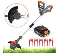 Terratek Cordless Grass Strimmer 20V 1Hr Fast Charge Rechargeable Garden Grass Trimmer With 10 Blades Battery And Charger Included
