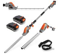 Terratek Cordless Hedge Trimmer Long Reach 20 V 1 Hr Fast Charge, 2.4 M Telescopic Cutter With 2 X Batteries, Shoulder Strap And