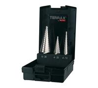 Terrax by Ruko A101126RO 3-Piece Step Drill Set, HSS Straight grooved, in Sizes 0/9, 1, 2 in Sturdy, Practical Plastic case, 1 Piece, A101126RO