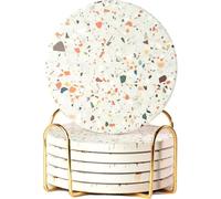 Terrazzo Marble Absorbent Coasters with Holder - Set of 6, Drink Coasters for Coffee Table