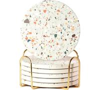 Terrazzo Marble Absorbent Coasters with Holder - Set of 6, Drink Coasters for Coffee Table