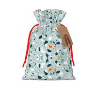 Terrazzo Marble Pastel Linen Drawstring Gift Bag Xmas Party Candy Bag Reusable Storage Pouches