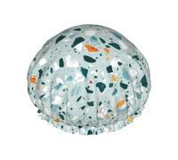 Terrazzo Marble Pastel Print DoubleShower Cap Bathing Shower Caps Ladies Men Shower Caps Salon Home Use