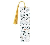 Terrazzo Marble Pastel Print Exquisite Wooden Bookmarks with Tassels Wooden Craft Bookmark Ornaments with Holes and Ropes for