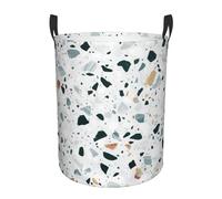 Terrazzo Marble Pastel Print Round Laundry Hamper Waterproof Storage Bin for Daily Household Clothes Basket