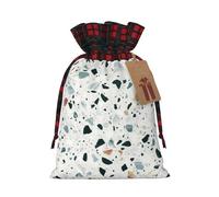 Terrazzo Marble Pastel Printed Christmas Drawstring Linen Gift Bags – Reusable Burlap Fabric Bags With Tags For Christmas Gifts, Party Favors, Wedding Decor & Holiday Packaging 2 Sizes