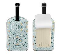 Terrazzo Marble Pastel Printed PU Leather Bag Tag, Personalized Baggage Label, Privacy Flap ID Shield, for Vacation