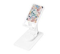 Terrazzo Marble Pastel Prints Rotating Cell Phone Stand with 360° Swivel Base - Foldable Square Desk Phone Holder for iPhone 16 15 14 13 12 11,All Phones,White
