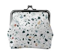 Terrazzo Marble Pastel Women's Leather Kiss-Lock Coin Purse,Double-Sided Full Print Pattern,Ultra-Fine Fiber Leather,Small Clutch Wallet for Cash,Cards,Coins