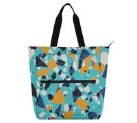 Terrazzo Pattern Glory Blue Book Bag Art Tote Bag for Kids Students Adults, Gothic Lightweight Child Book Tote Resuable Grocery Bag Handbag for School Shopping Grocery Rainbow school