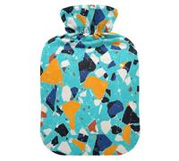 Terrazzo Pattern Glory Blue hot Water Bottles with Soft Cover, 2Lwater Bags for Hand Feet Warmer,Neck and Shoulder Pain Relief,bolsas de agua Caliente para Dolores