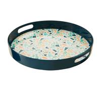 Terrazzo Round Tray,Stylish Melamine Serving Tray with Cut-Out Handles,Perfect for Indoor & Outdoor Use