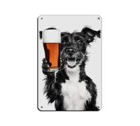 Terrier Dog Drinking Beer Retro Poster Metal Tin Sign Chic Art Retro Iron Painting Bar People Cave Cafe Family Garage Poster Wall Decoration 8x12inch(20x30cm)