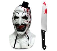 Terrifier Art the Clown Mask Scary Killer Cosplay Costume Prop for Adult | Full Head, Durable Latex, Bloody Detail, Creepy Eyes, Breathable, Wide Vision, for Halloween Party, for Men Women, One Size