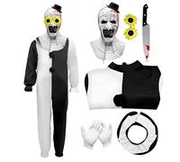 Terrifier Costume Adult Art The Clown Costume Halloween Night Killer Scary Terrifier Jumpsuit for Horror Movie Cosplay Party (Clown with Glasses, Small)